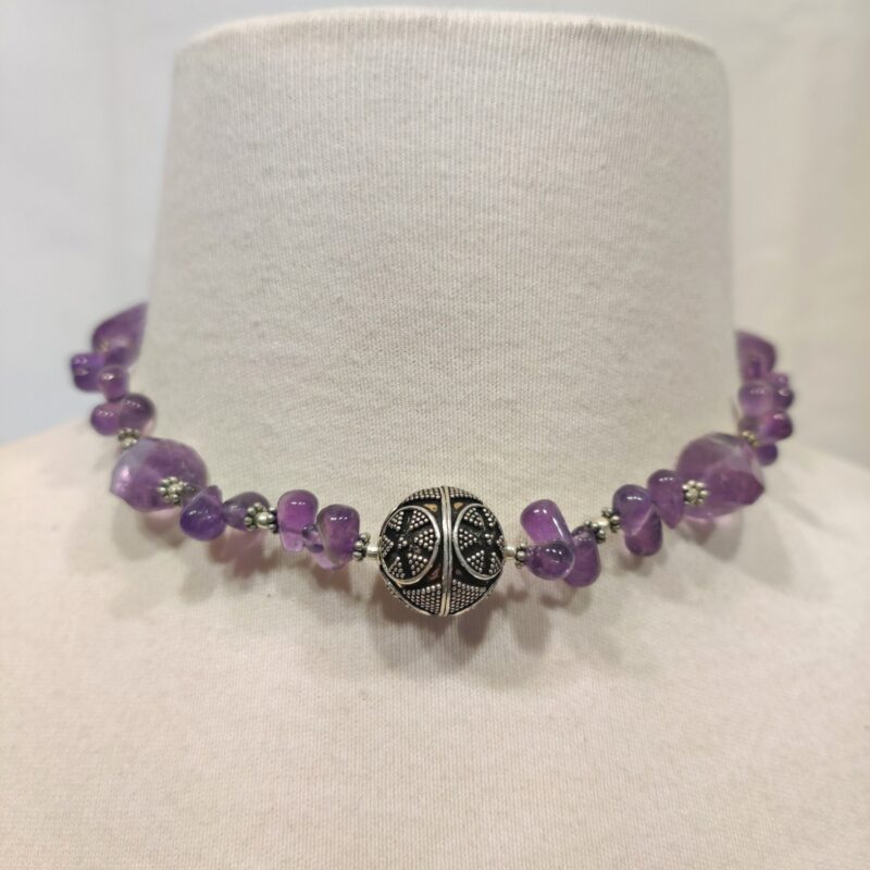 Amethyst Choker with Sterling Ball Pendant