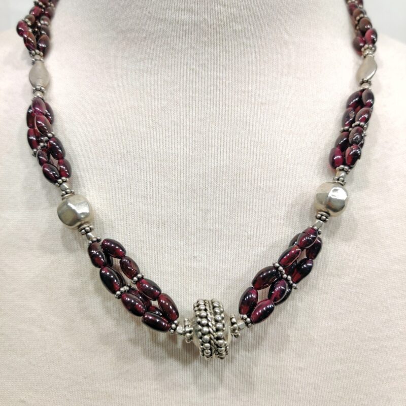 3-Strand Garnet & Sterling Necklace