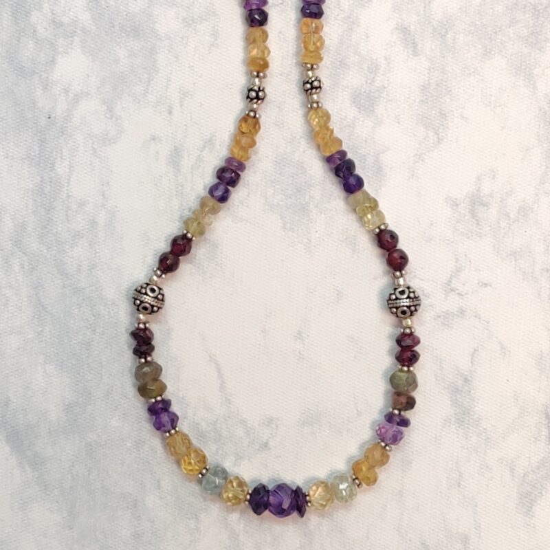 Citrine, Amethyst, Garnet, Moonstone, Labradorite Sterling Necklace