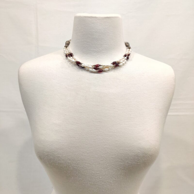 3 Strand Garnet & Pearl Necklace - Image 2