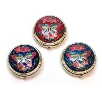 Set/3 Cloisonne Butterfly Pill Boxes - Purple, Red, Blue