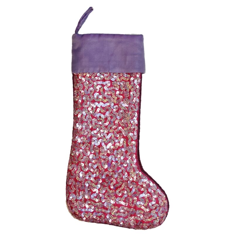 Purple Tissue Stocking w/Embroidered Sequins