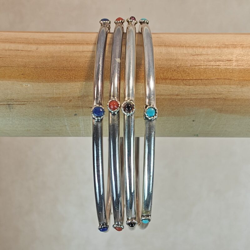 Sterling Silver Bangles w/Semi Precious Stones