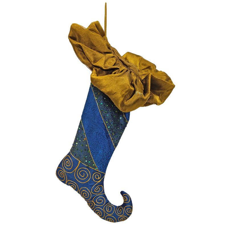 Peacock Blue Jester Stocking w/Gold Embroidery and Sequins