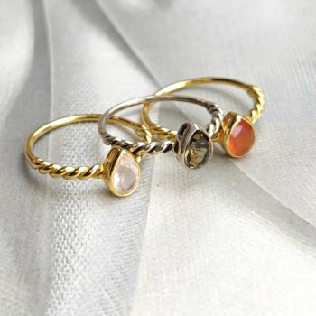Set of 3 Rings: Rose Quartz, Smokey, Carnelian (sz 8)