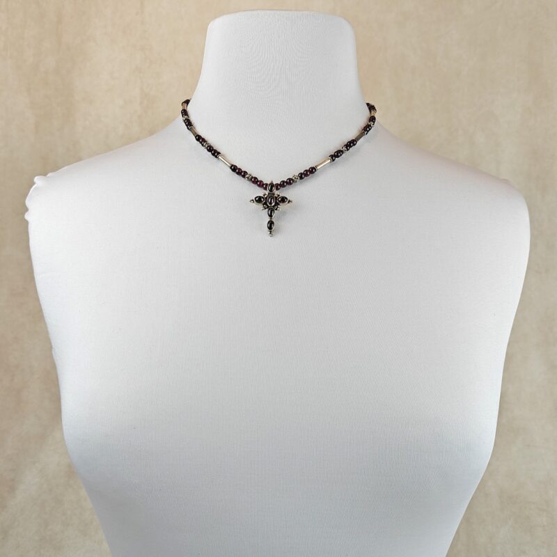 Garnet & Sterling Silver Necklace w/SS Cross Pendant - Image 2