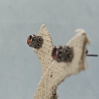 Garnet Post Earring w/SS Filagree