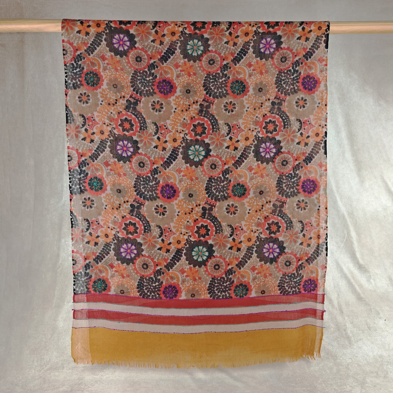 Sagriya Wool Printed Shawl w/Embroidery