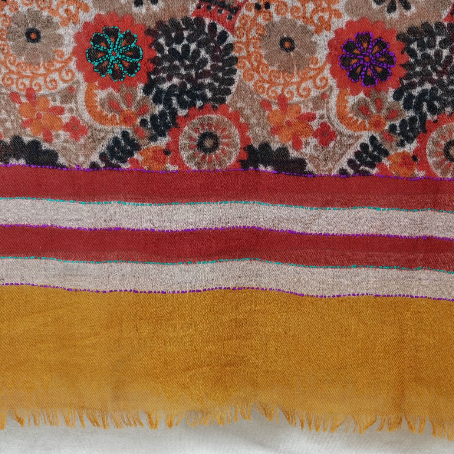 Sagriya Wool Printed Shawl w/Embroidery - Image 3