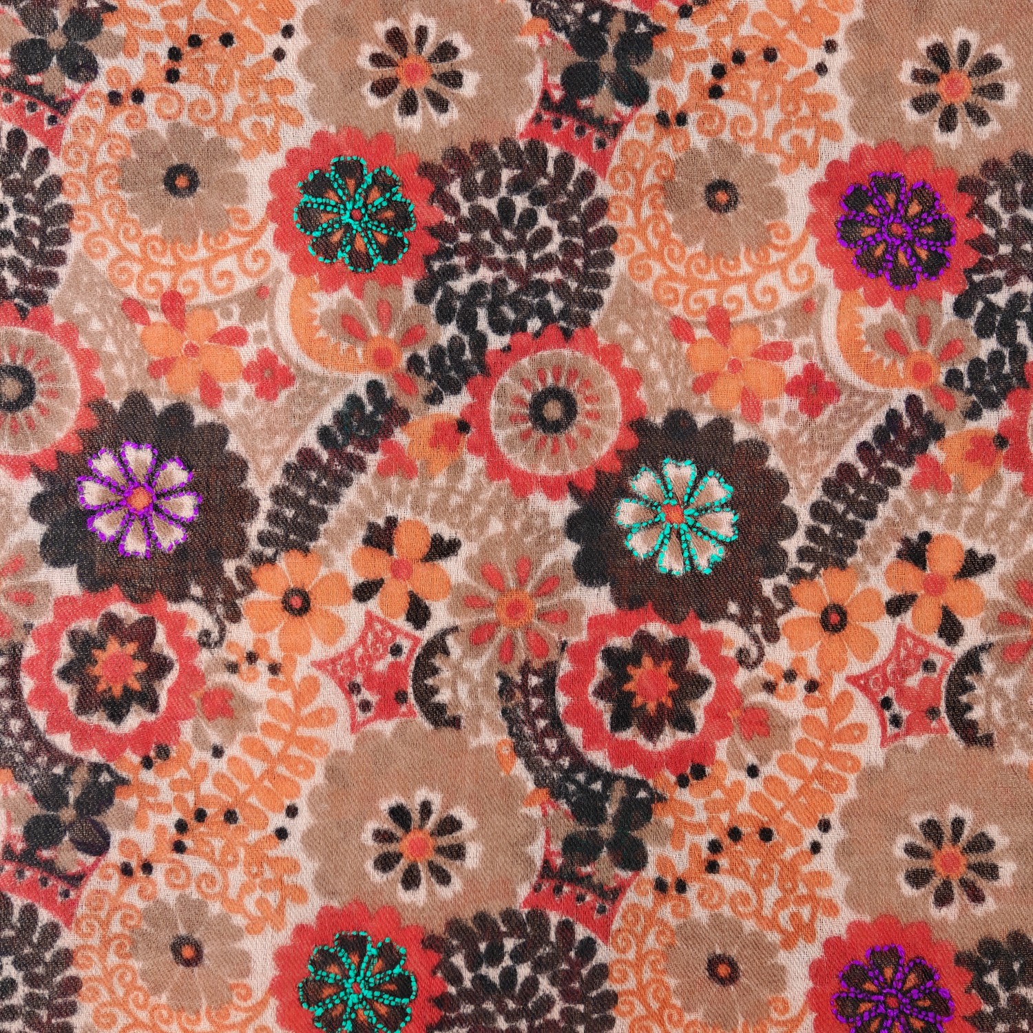 Sagriya Wool Printed Shawl w/Embroidery - Image 2