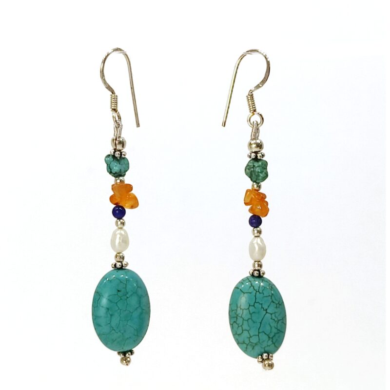 Turquoise, Carnelian, & Lapis Sterling Earrings
