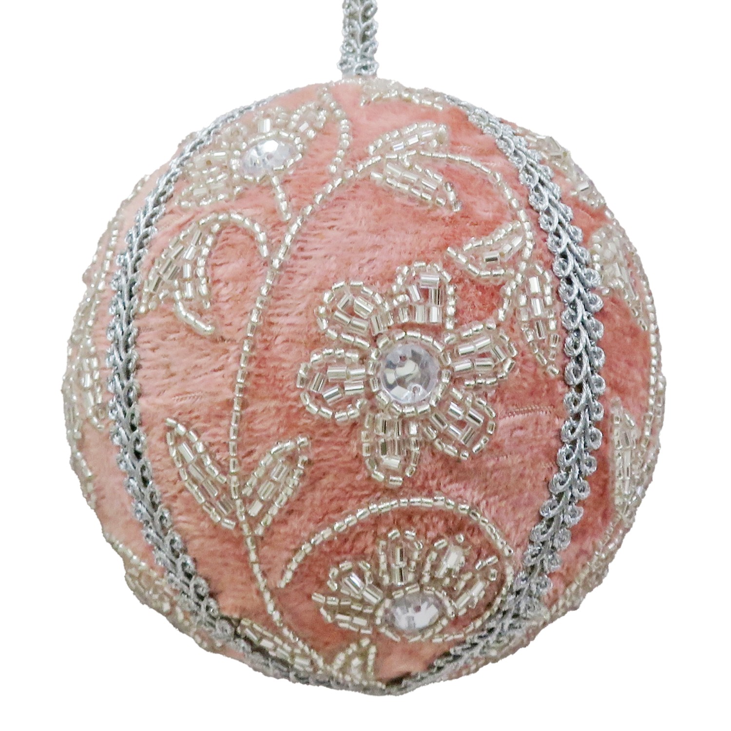 4" Salmon Bauble w/Silver Flower Vine