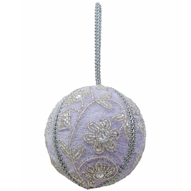 4" Lavendar Bauble w/Silver Flower Vine - Image 2