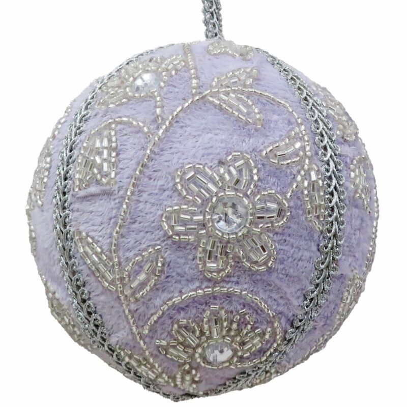 4" Lavendar Bauble w/Silver Flower Vine