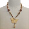 Fancy Jasper & Cloisonne Necklace w/Hand Carved Butterfly Pendant22"