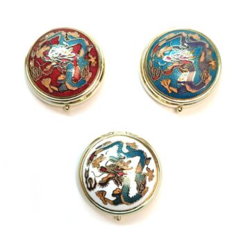 Set/3 Cloisonne Dragon Pill Boxes - Turquoise, Red, White