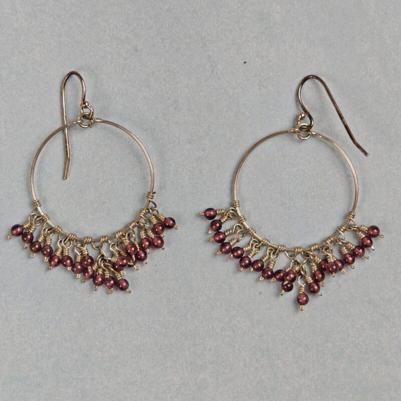 Sterling & Garnet Hoop Dangle Earrings - Image 2