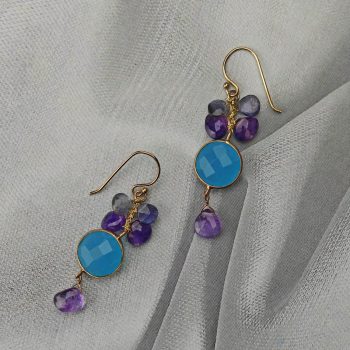 Blue Chalcedony, Kyanite & Amethyst Earring