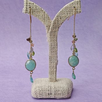 Amazonite Earring Long Chain w/Amethyst, Asst Semi Precious Stones