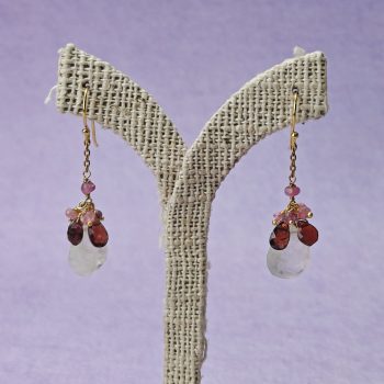 Moonstone, Tourmaline, Garnet Earring