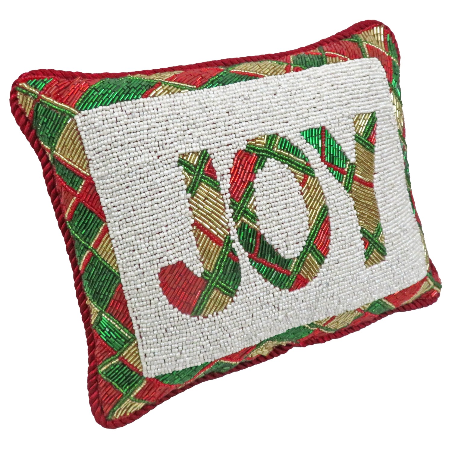 Beaded "JOY" Plaid Pillow 8x10
