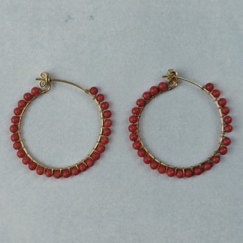 Coral Bead Vermeil Hoops