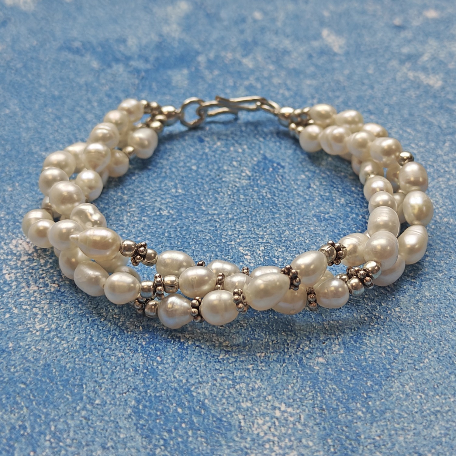 Triple Strand Pearl & Sterling Bracelet