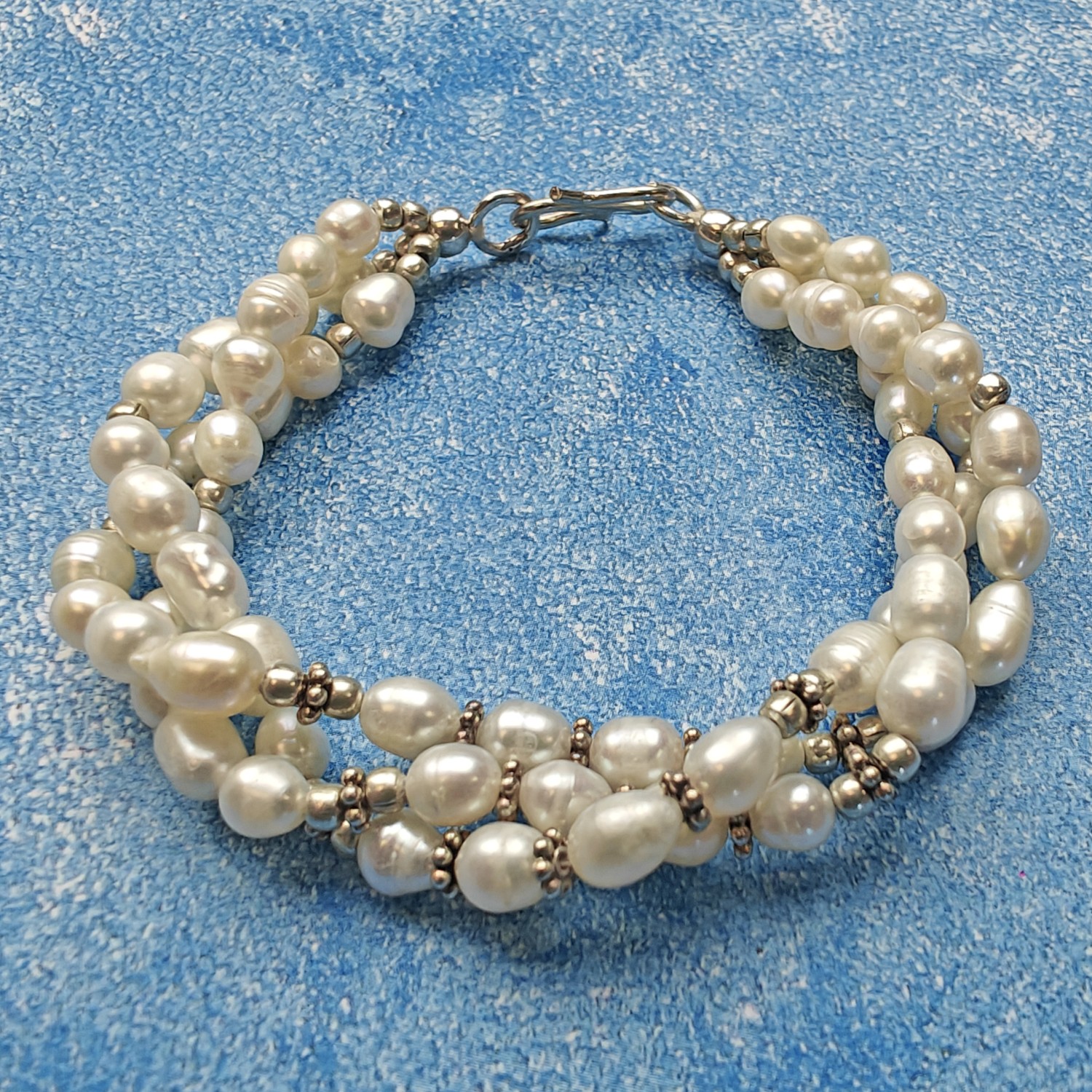 Triple Strand Pearl & Sterling Bracelet - Image 3