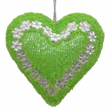 Light Green Beaded Heart Orn