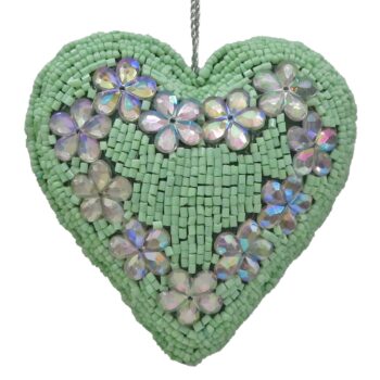 Pastel Green Beaded Heart Orn