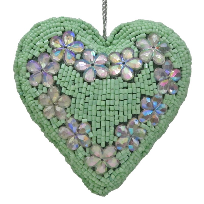 Pastel Green Beaded Heart Orn