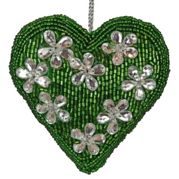 Dark Green Beaded Heart Orn