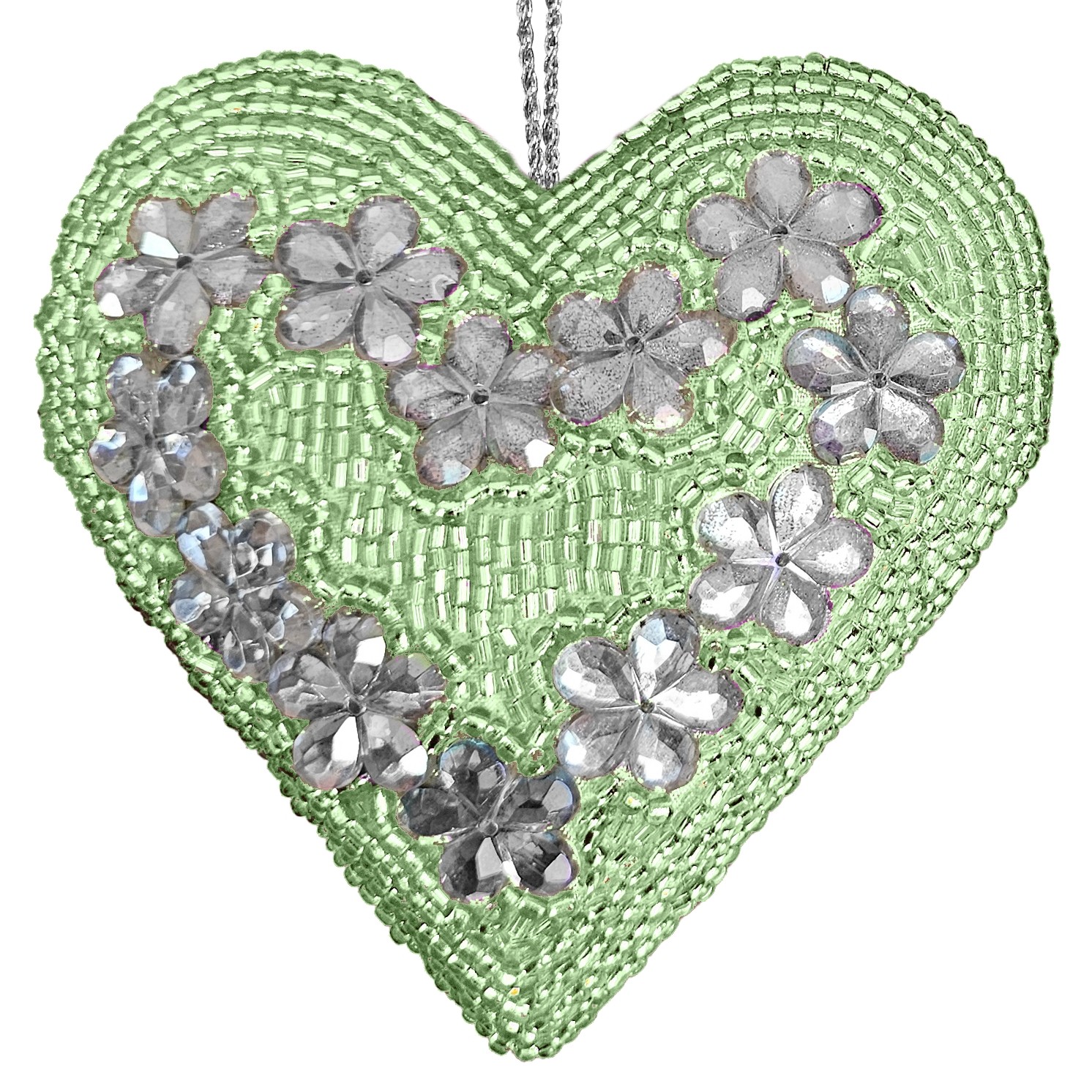 Light Green Beaded Heart Orn