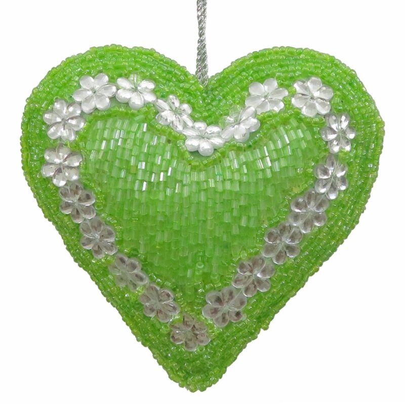 Green Beaded Heart Orn