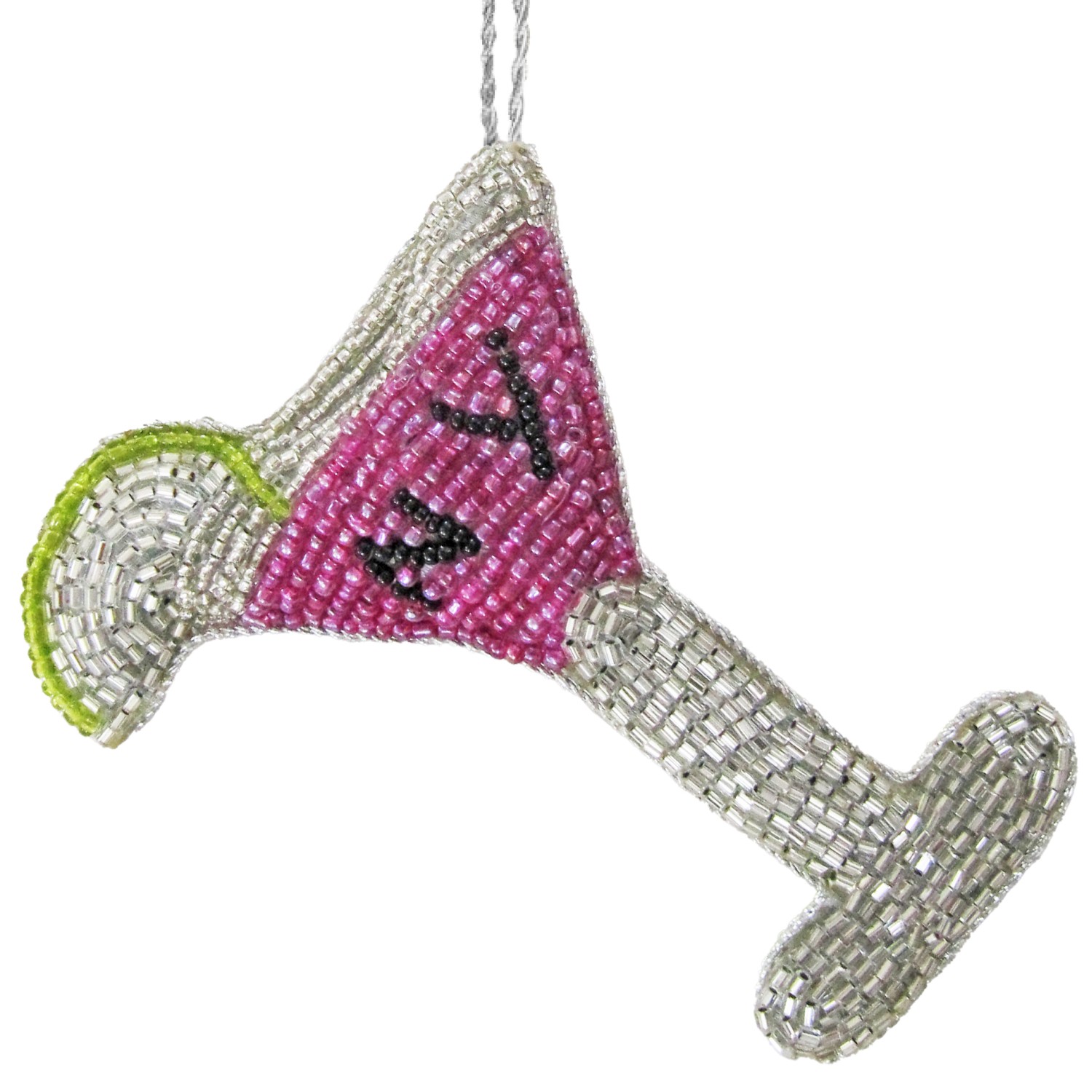 NYC Ornament Beaded Cosmo Rani Pink Beads w/Ny In Black Beads