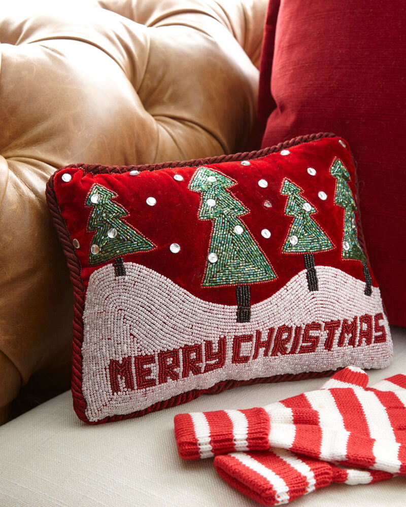 Pillow Merry Christmas With Trees & Snowy Hills