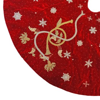 Triple Cornucopia Red Tree Skirt w/Snowflakes