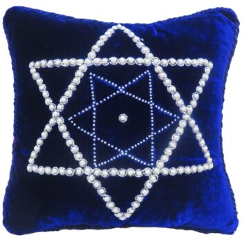 10x10 Double Star of David Pillow on Blue Ash Vel w/Pearls