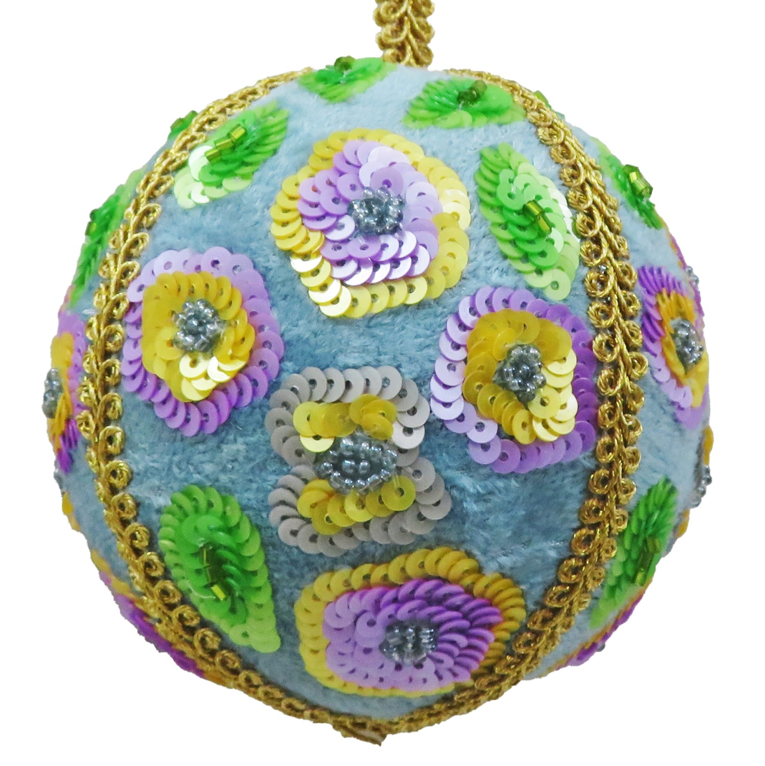 4" Light Blue Bauble w/Sequin Flowers