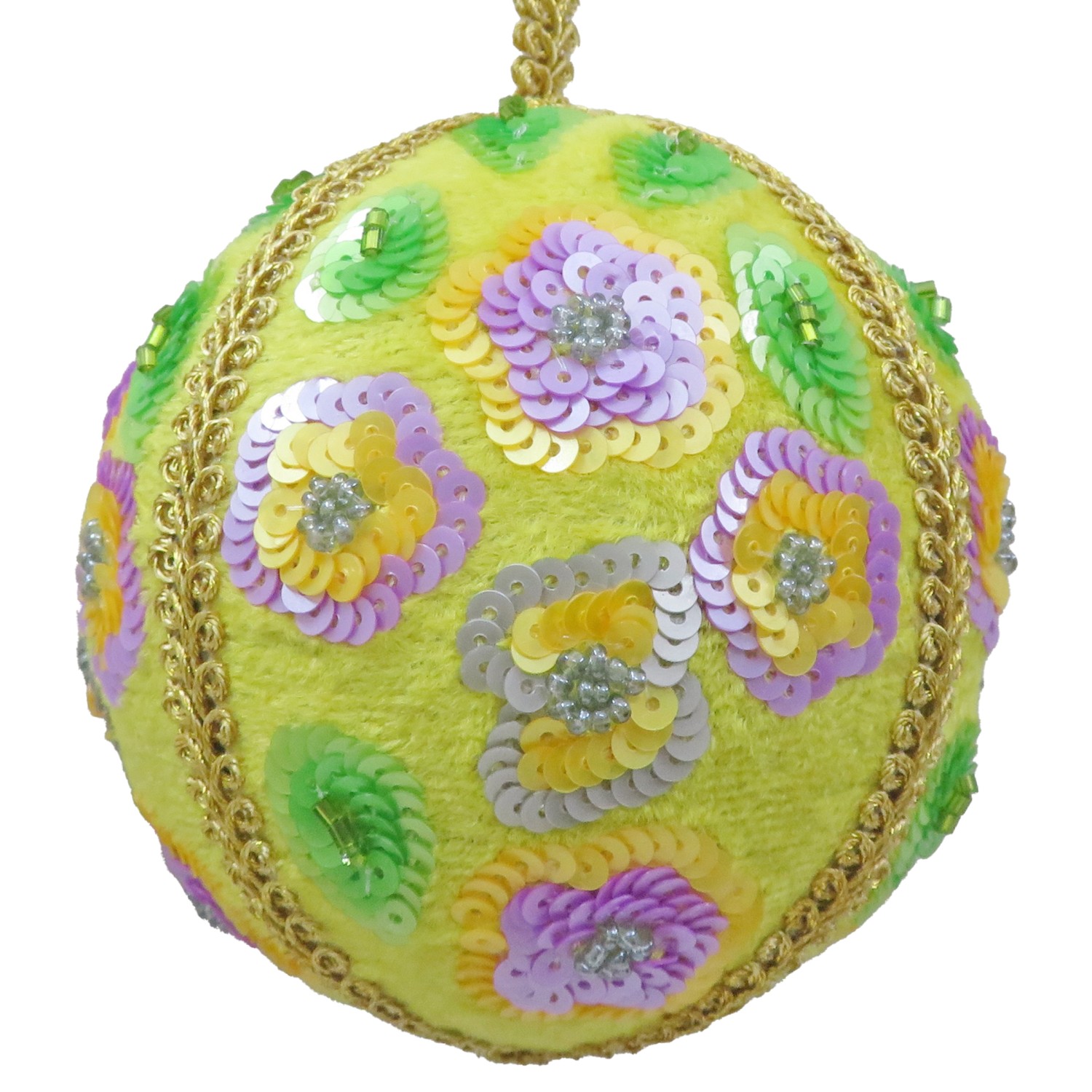 4" Light Green Bauble w/Sequin Flowers
