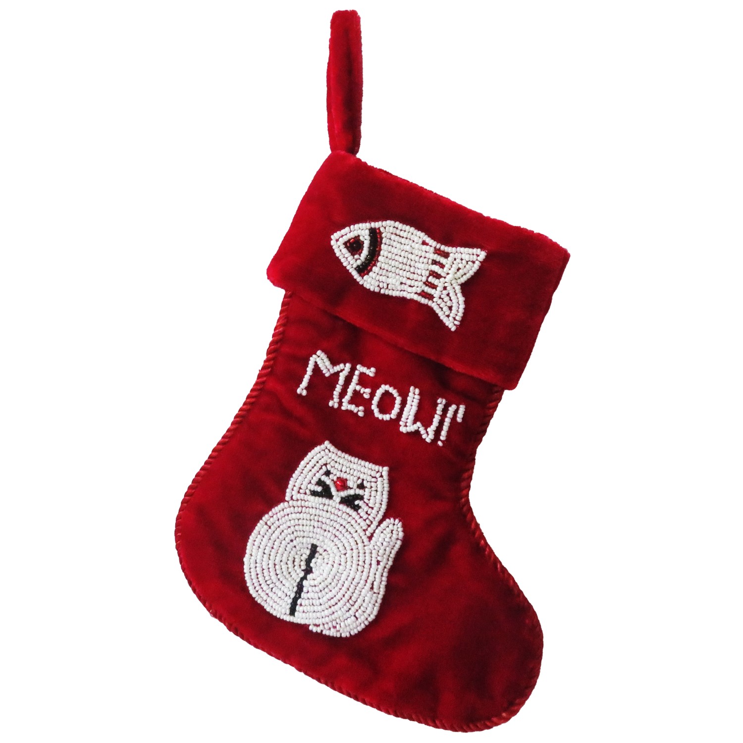 Beaded MEOW! Mini Stocking w/Fish & Cat