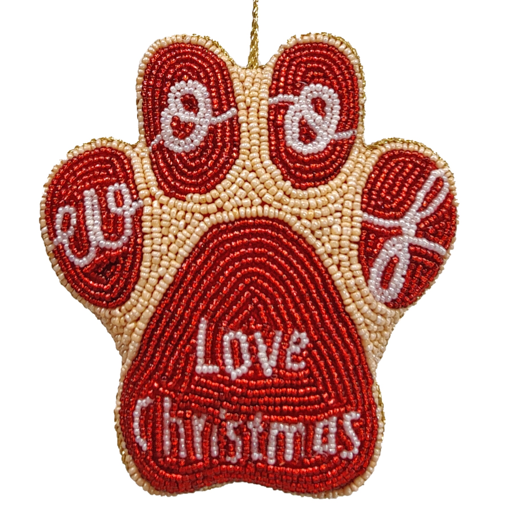 "Woof" Paw Beaded Ornament "Love Christmas"