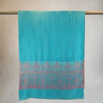 Kali Sindh Turquoise Stole w/Weaved Paisley Border