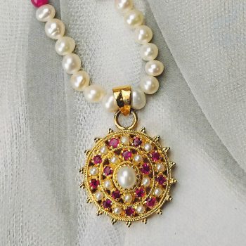 Ruby, Pearl, Red Onyx Necklace