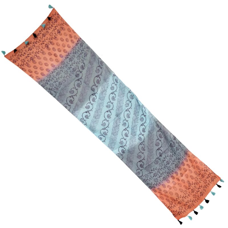 Blue & Orange Tie Dye Hand Block Printed Cotton Scarf