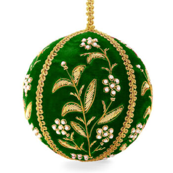 4" Green Ash Velvet Ball w/Gold Embroidery