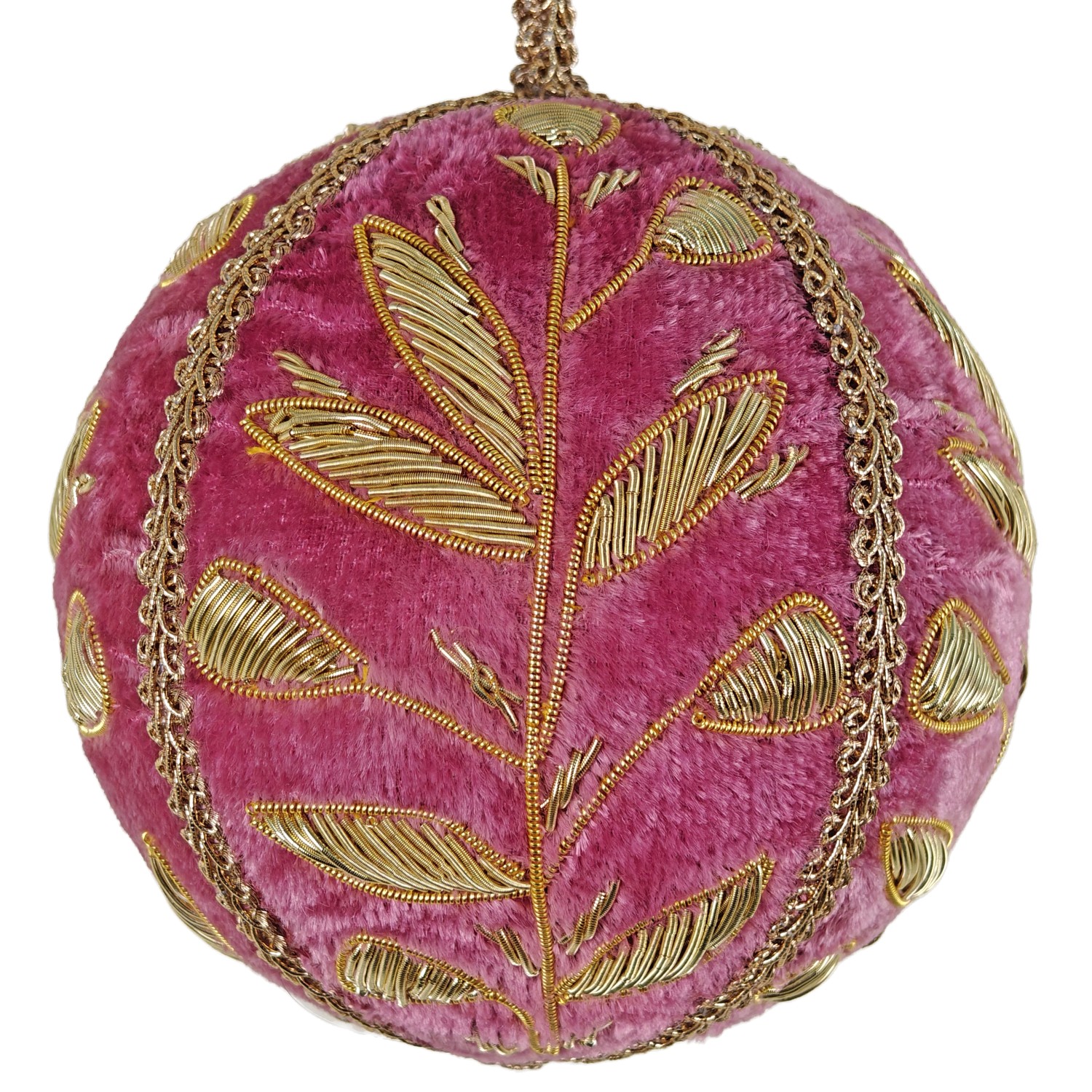 4" Pink Bauble w/Gold Emb Pears & Vine