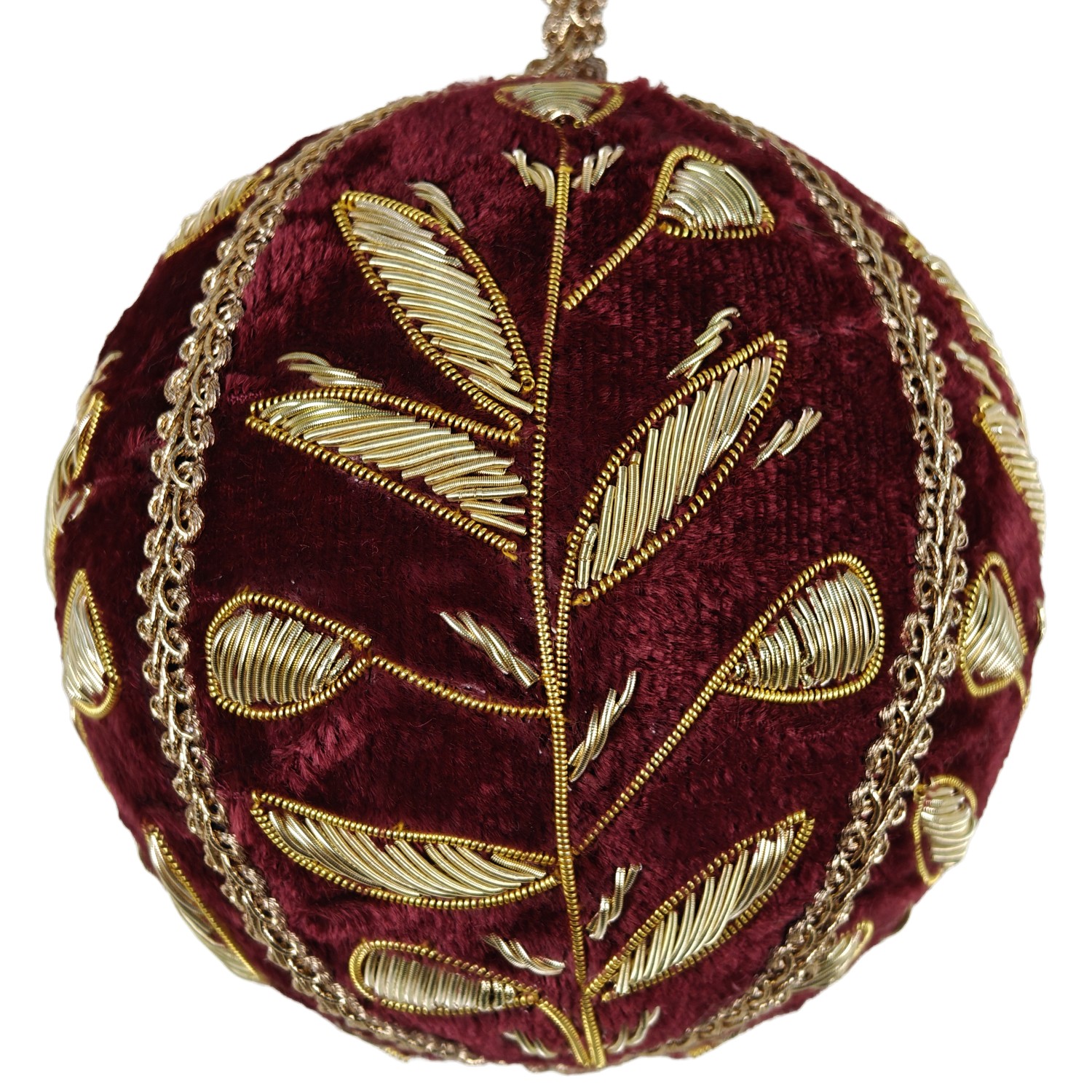 4" Plum Bauble w/Gold Emb Pears & Vine