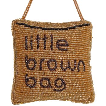 Little Brown Bag Beaded Orn