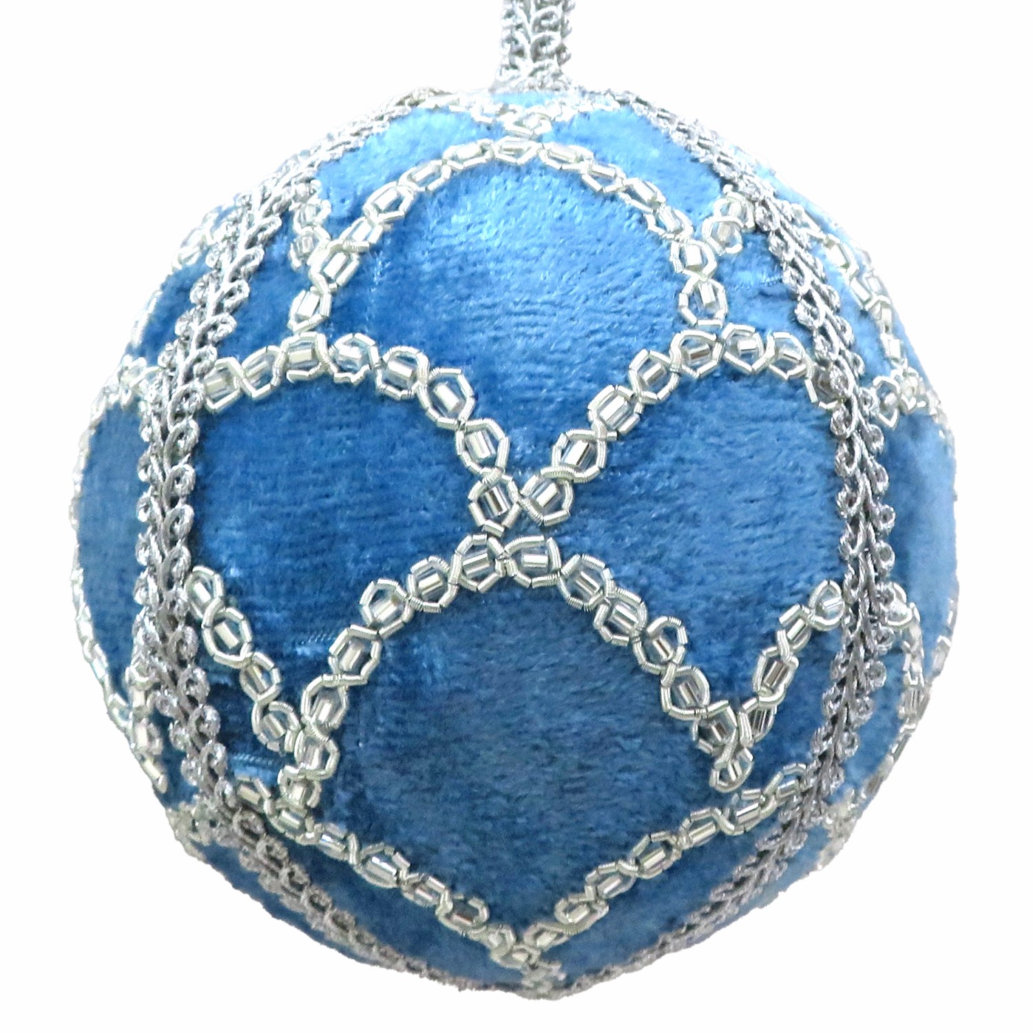 4" Bauble Orn w/Silver Fan on Blue